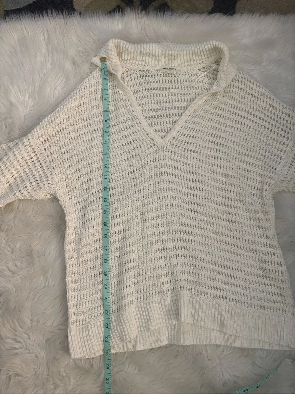 Max Studio Open-Knit V-Neck Pullover Sweater - Ivory